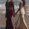 Thalina Wine Draped Halter Neck Maxi Dress