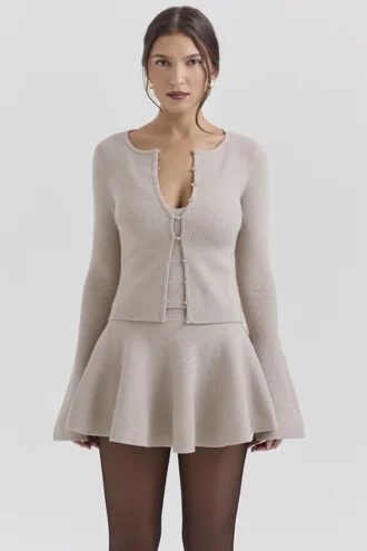 Aster Biscuit Wool Cashmere Long Sleeve Cardigan