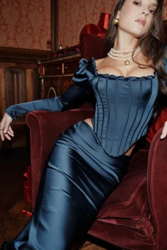 Dana Navy Puff Sleeve Corset