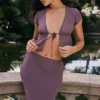 Maia Dark Mauve Tie Front Top