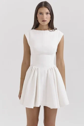 Enchant White Open Back Mini Dress