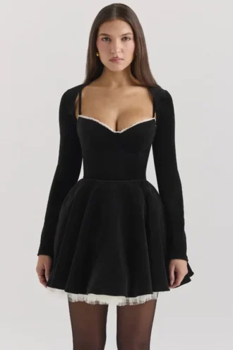 Harmony Black Stretch Velvet Cropped Bolero