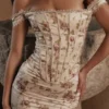 Isis Vintage Cream Floral Print Corset Maxi Dress