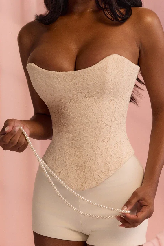 Larra Vintage Ivory Strapless Lace Corset Top