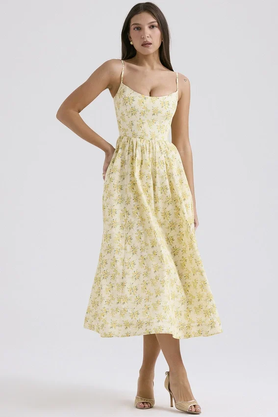 Lolita Buttercup Vintage Floral Print Cotton Corset Sundress