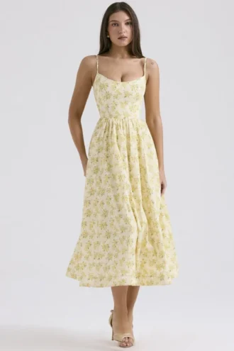 Lolita Buttercup Vintage Floral Print Cotton Corset Sundress