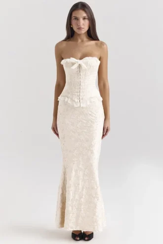 Mara Ivory Metallic Jacquard Maxi Skirt