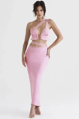 Mathilda Pink Lace Trim Maxi Skirt