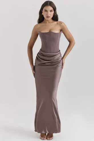 Persephone Smoke Strapless Corset Maxi Dress
