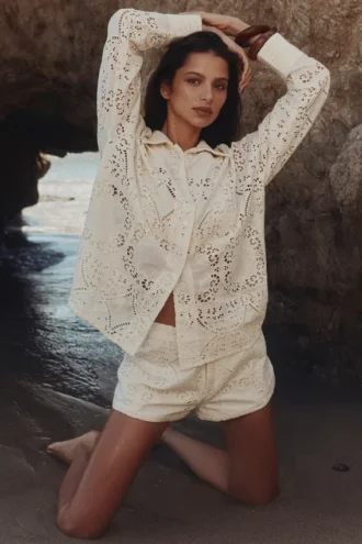 Samah White Cotton Broderie Anglaise Shirt