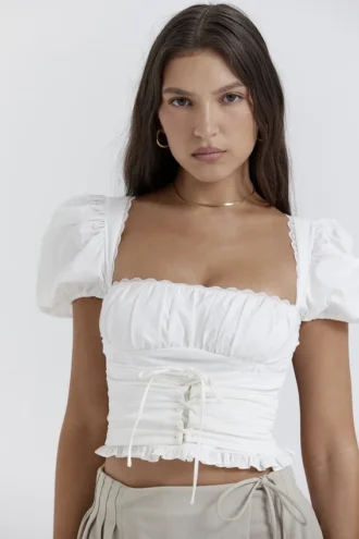 Samaya White Gathered Top