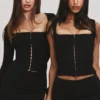 The Long Sleeve Balconette Black Corset Top