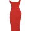 Valentina Scarlet Asymmetric Cutout Midi Dress